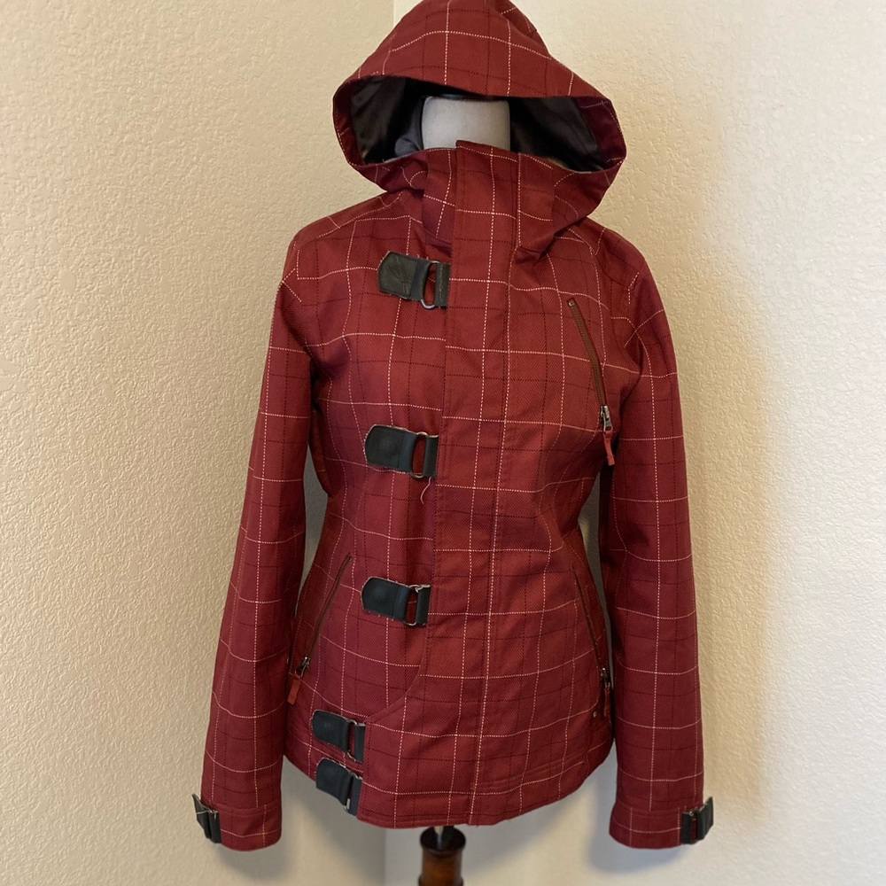 Burton Women's Dry-Ride Dream Jacket Maroon Red Plaid Snowboard Coat